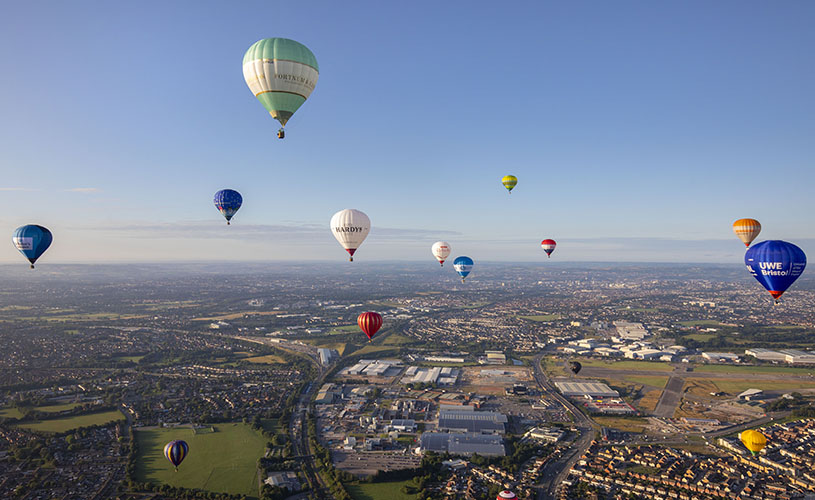 Hot air balloons flying over Bristol